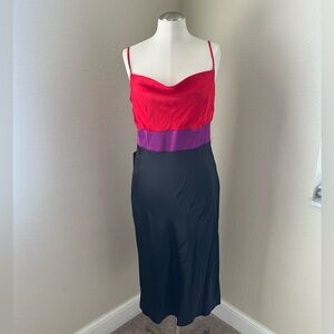 Express Colorblock Midi Dress in Red, Purple, and Black